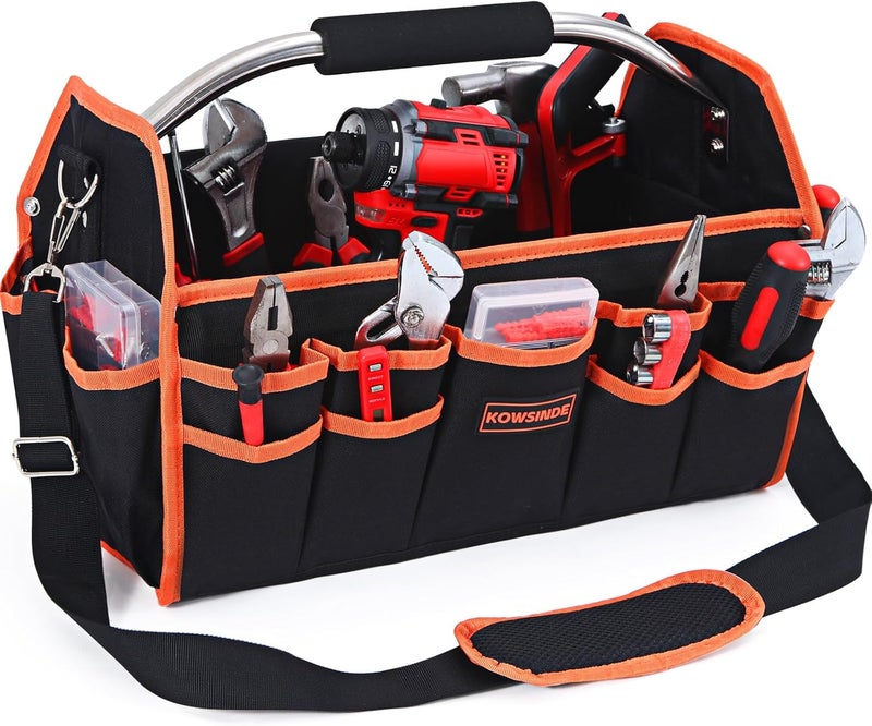 KOWSINDE 16 Inch Tool Bag, Electrician Tool Bag, Open Top Tool Bags, 26 Pockets Can Hold Many Tools, Steel Handle and Removable Shoulder Strap - Image 1